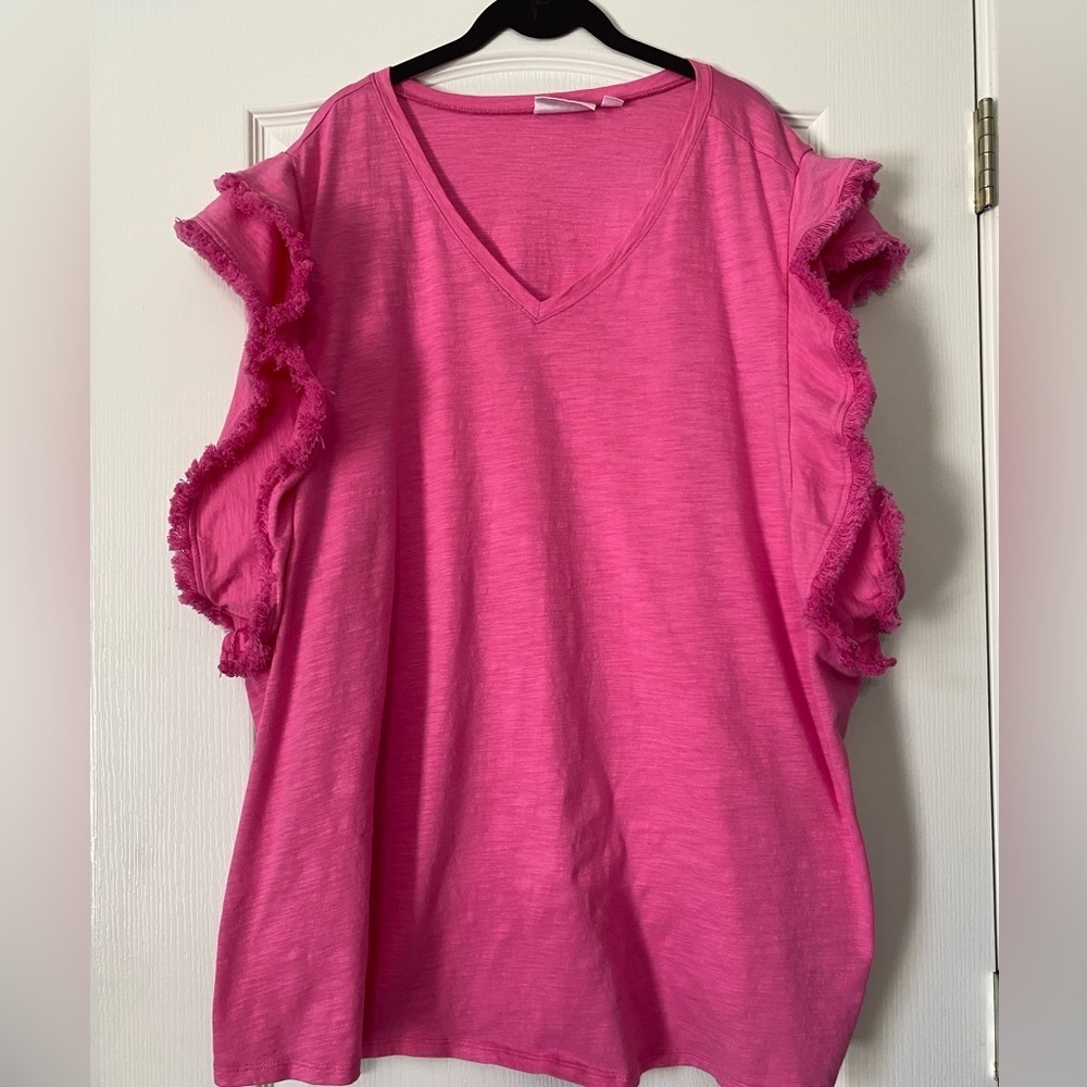 Belle by Kim Gravel Pink Ruffle Sleeve Women's Top Women’s Size 5X